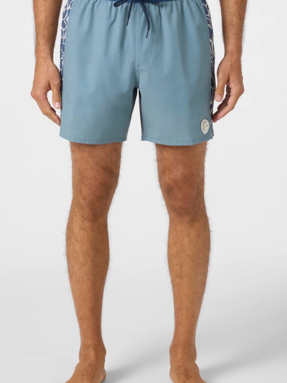 O'Neill Light Blue Swim 16” Board Shorts with Navy Patterned Side Panels